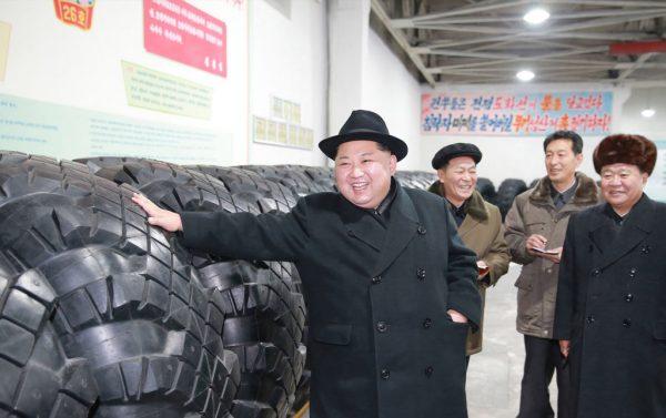 North Korean leader Kim Jong-un visits the Amnokgang Tire Factory in Chagang Province, North Korea on Dec. 3, 2017. (-/AFP/Getty Images)