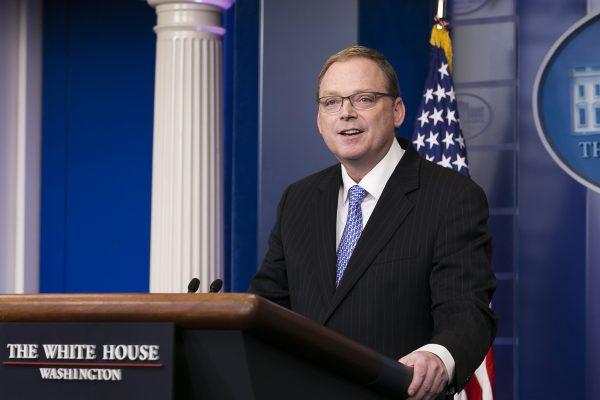 Kevin Hassett, chair of the council of economic advisers, speaks at the White House briefing in Washington on Nov. 17, 2017. (Charlotte Cuthbertson/The Epoch Times)