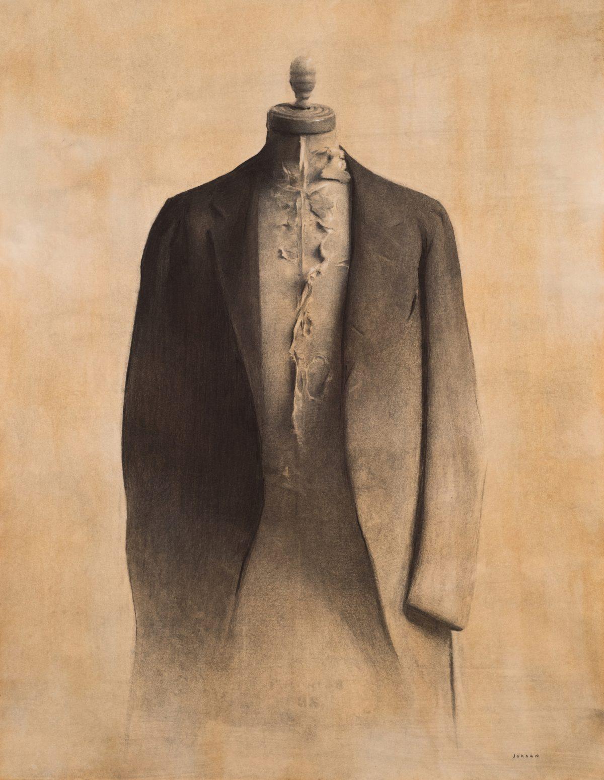 "Model 1925," 2017, by Jordan Sokol. Charcoal, pencil, and white chalk on hand toned paper, 29 1/4 inches by 38 1/2 inches. (Courtesy of Jordan Sokol)