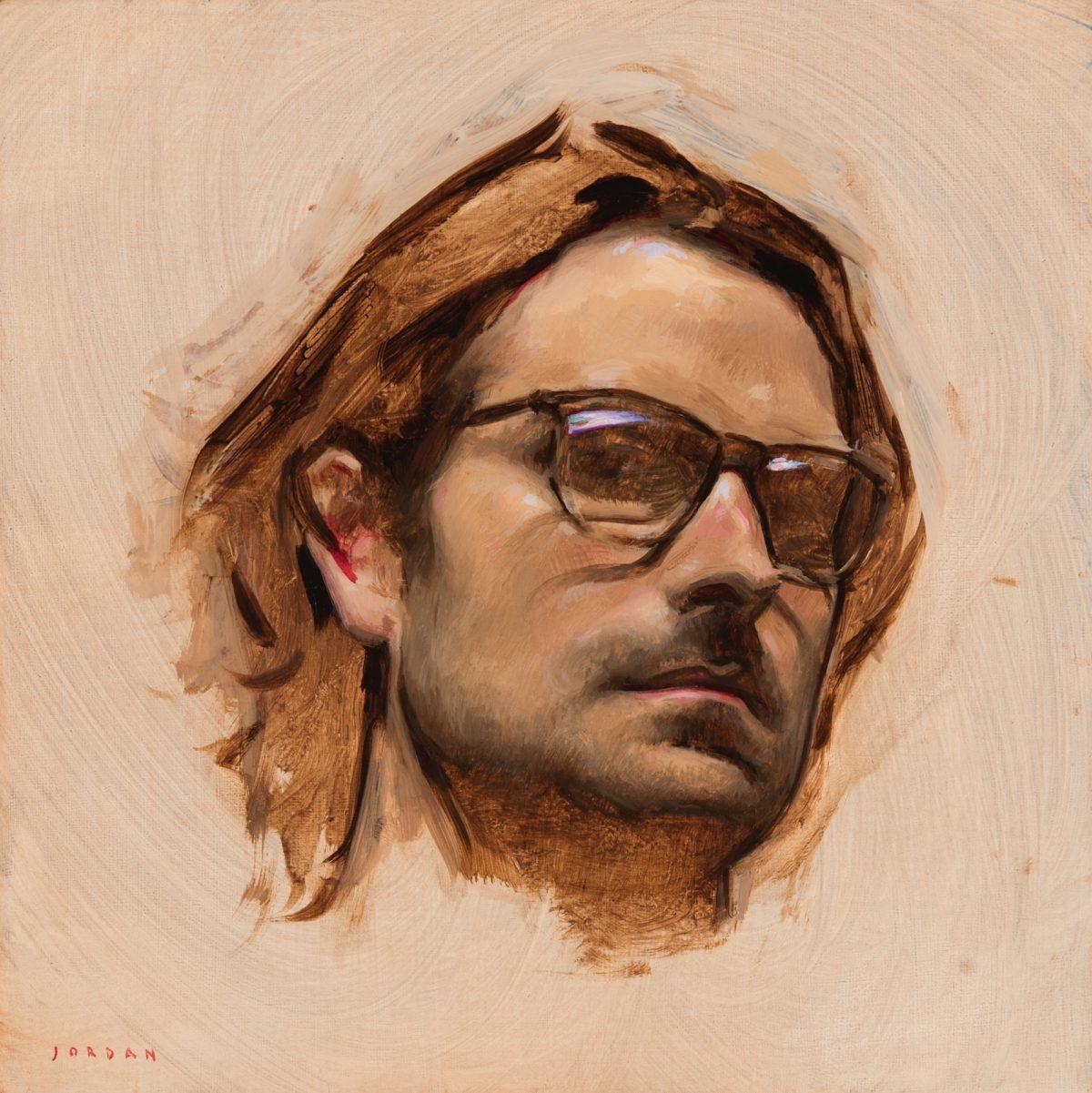 "Self Portrait with Glasses," 2017, by Jordan Sokol. Oil on panel, 8 inches by 8 inches. (Courtesy of Jordan Sokol)
