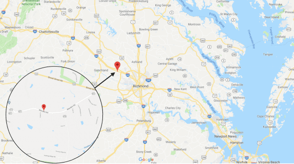 Bethany Lynn Stephens, a 22-year-old Glen Allen woman, was found dead in the woods off Manakin Road, Goochland, Virginia, on Thursday, Dec. 14. She was mauled to death by her dogs, police say. (Screenshot via Google Maps)