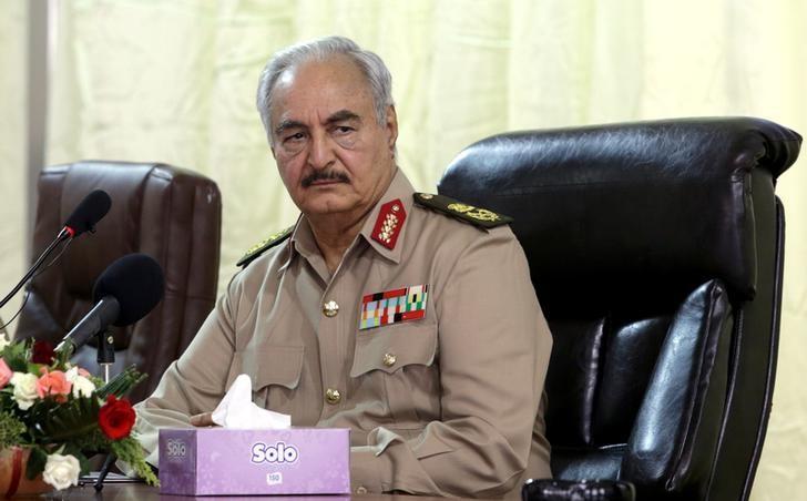 Libya's eastern-based commander Khalifa Haftar attends General Security conference, in Benghazi, Libya, Oct. 14, 2017. (Reuters/Esam Omran Al-Fetori)
