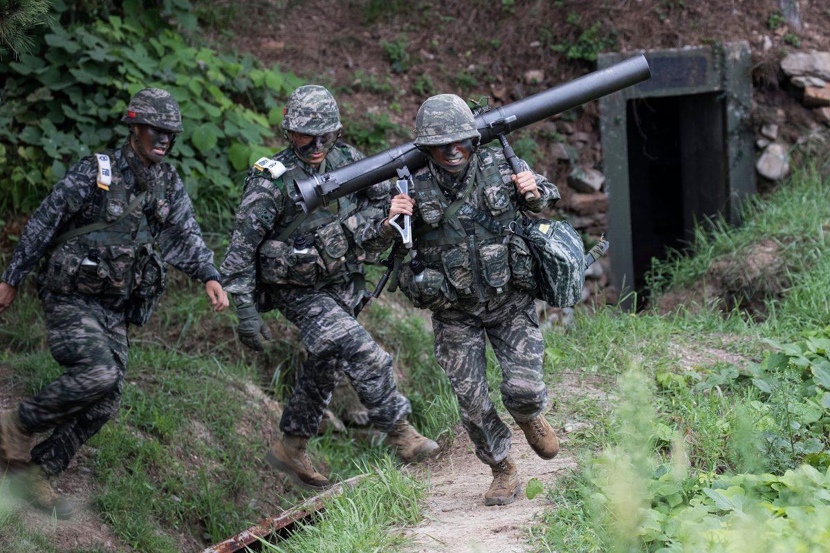 South Korean marines participate in an exercise on Sept. 6, 2017 in Baengnyeong Island, South Korea. (South Korean Defense Ministry via Getty Images)