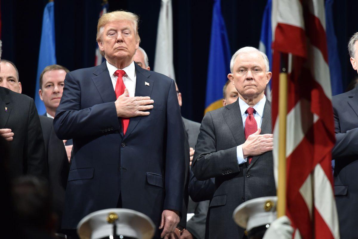 President Donald Trump called on Attorney General Jeff Sessions to end Robert Mueller's Russia probe on Aug. 1. Here, they stand at the FBI National Academy graduation ceremony in Quantico, Va., on Dec. 15, 2017. (NICHOLAS KAMM/AFP/Getty Images)