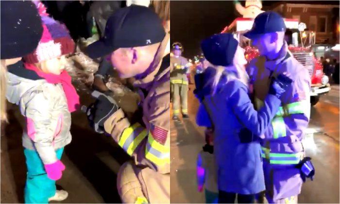 Firefighter has Special Surprise for Girlfriend and her Daughter at Christmas Parade