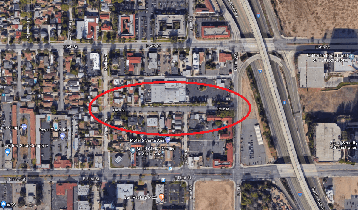 The approximate location of an alleged attempted rape in Santa Ana, Calif., on Dec. 18, 2017. (Screenshot via Google Maps)
