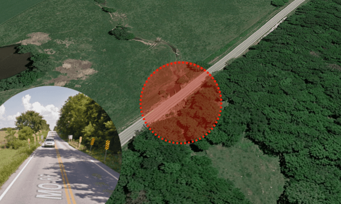 The vehicle carrying the 3 boys hit a tractor-trailer at a narrowing of the road, crossed the center line and was broadsided by an SUV. (Screenshot via Google Maps)