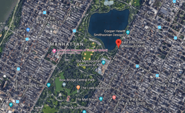 The crossroad of East 87th Street and Fifth Avenue, Manhattan. (Screenshot via Google Street View)