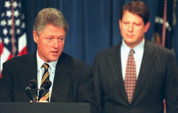 President Bill Clinton speaks to reporters about the downing of a U.S. Army helicopter in North Korea, on Dec. 19, 1994. (PAUL J. RICHARDS/AFP/Getty Images)