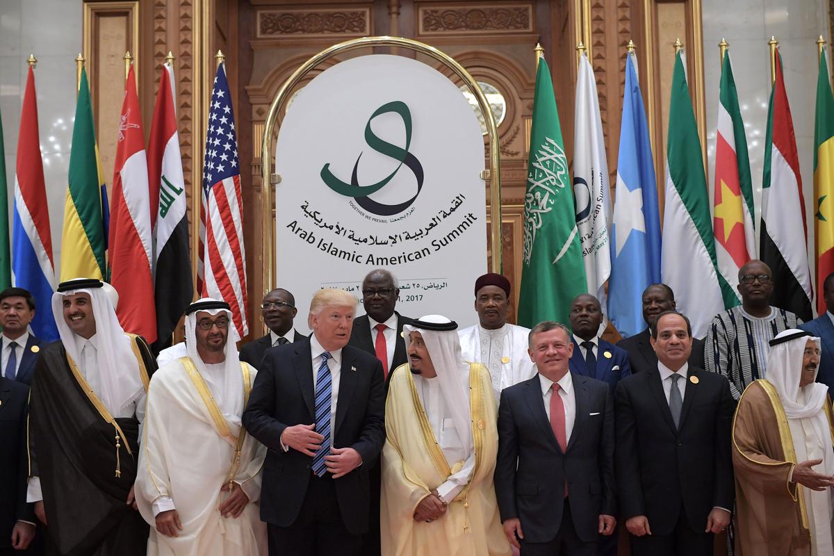President Donald Trump speaks with Saudi Arabia's King Salman bin Abdulaziz al-Saud during the Arab Islamic American Summit in Riyadh on May 21, 2017. (Mandel Ngan/AFP/Getty Images)