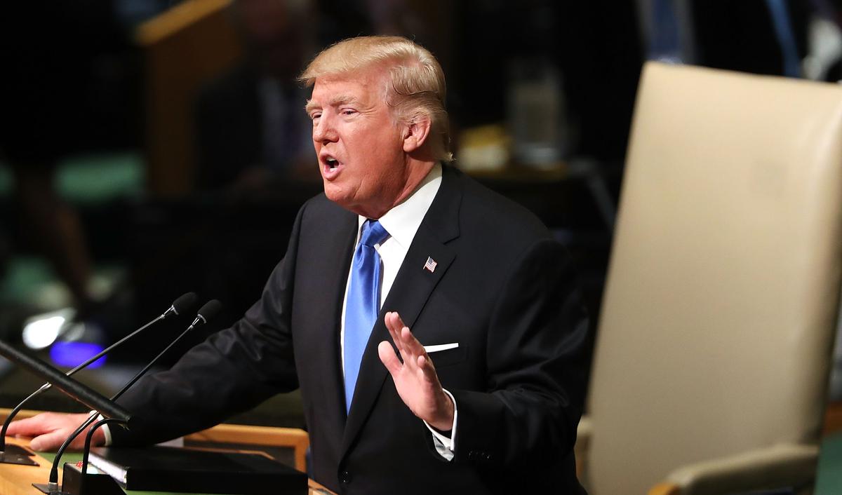 President Donald Trump addresses world leaders at the 72nd U.N. General Assembly on Sept. 19, 2017. (Spencer Platt/Getty Images)