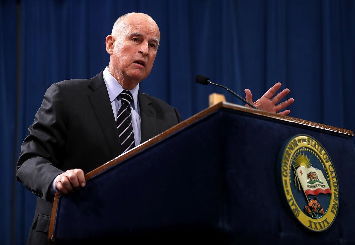 California Gov. Jerry Brown at a news conference in Sacramento, Calif., on May 11, 2017. (Justin Sullivan/Getty Images)