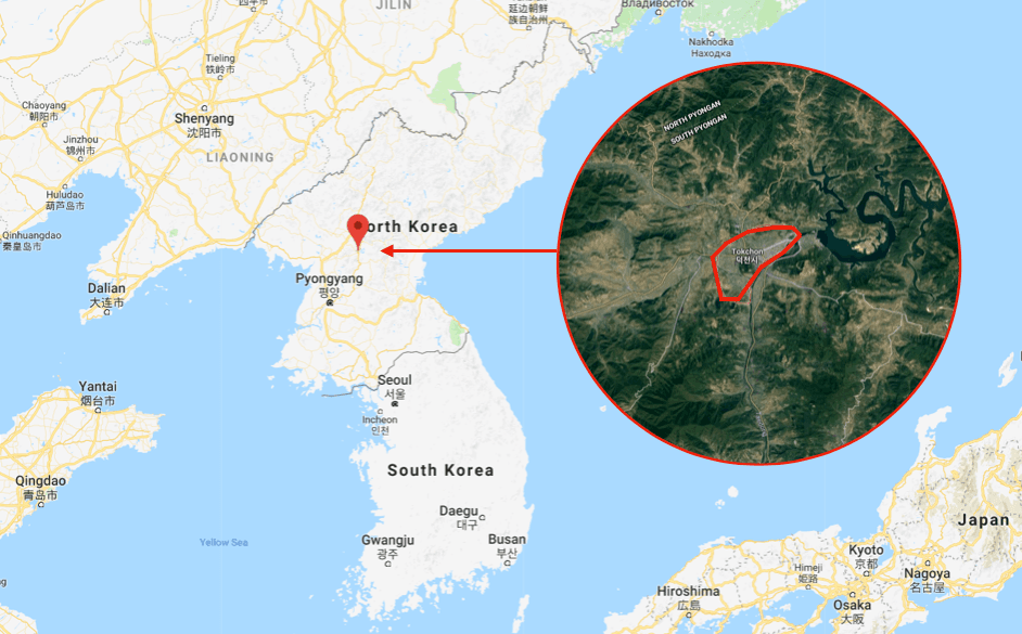 Tokchon, North Korea, is where a test-fired missile landed, the report claims. (Google Maps)
