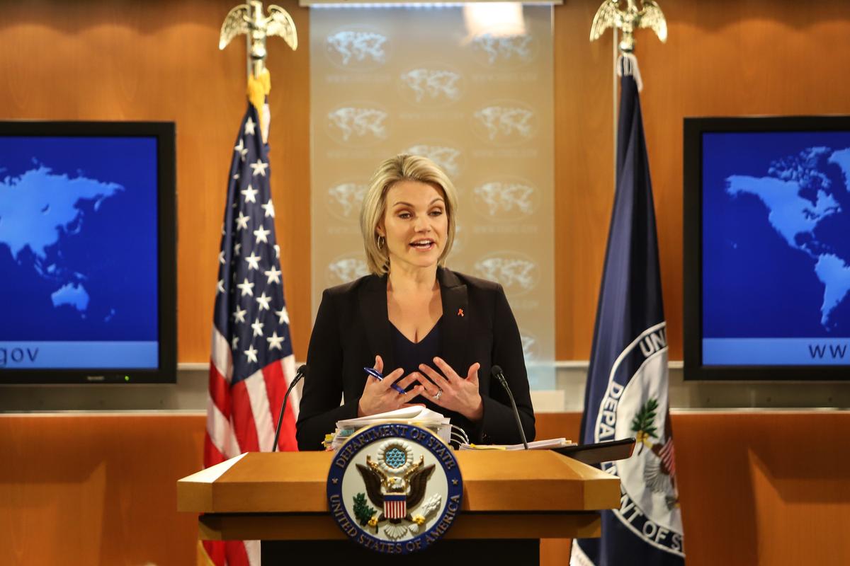 U.S. Department of State spokesperson Heather Nauert speaks in the press briefing room at the Department of State in Washington, DC, on Nov. 30, 2017. (Alex Wroblewski/Getty Images)