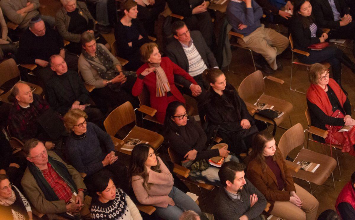 <span style="font-weight: 400;">People listen to the “Schubert Octet” concert produced by Aspect Foundation for Music and Arts at the Bohemian National Hall in New York on Dec. 14, 2017. (Benjamin Chasteen/The Epoch Times)</span>