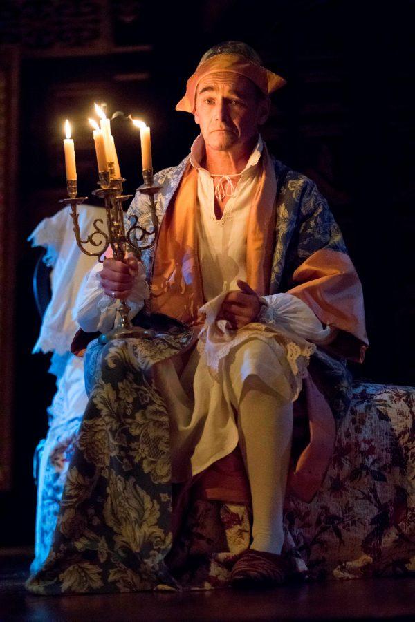 Mark Rylance as the mentally unstable King Philippe V of Spain, in "Farinelli and the King" now at the Belasco Theatre. (Joan Marcus)