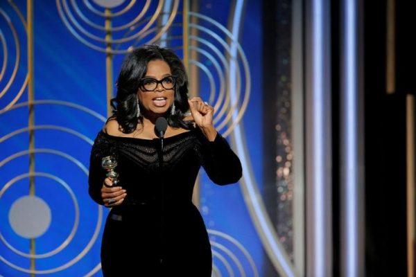 Oprah Winfrey speaks after accepting the Cecil B. Demille Award at the 75th Golden Globe Awards in Beverly Hills, California, U.S. Jan. 7, 2018. (Paul Drinkwater/Courtesy of NBC/Handout via Reuters)