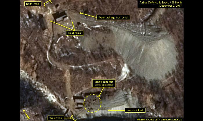 A satellite image of the Punggyeri nuclear test site in North Korea taken on Dec. 2, 2017. (Airbus Defense and Space/38 North, Pleiades CNES, 2017)