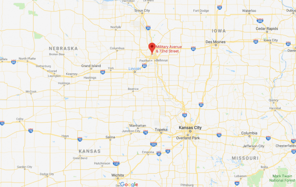 A man accidentally shot himself in the hand west of 72nd Street and Military Avenue, Omaha, Nebraska. (Screenshot via Google Maps)
