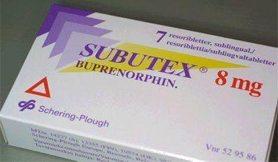 Buprenorphine is marketed as Subutex, Butrans, and Buprenex. ("Subutex" by ZngZng/Wikimedia Commons [CC BY-SA 3.0 (ept.ms/2Bw5evC)])