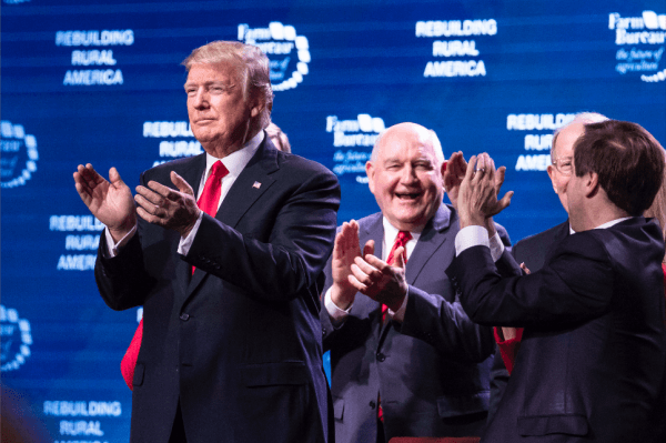 President Donald Trump and officials at the 99th annual convention of the American Farm Bureau Federation in Nashville, Tenn., on Jan. 8, 2018. (Samira Bouaou/The Epoch Times)