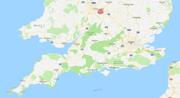 The location of the city of Coventry is marked in a map of the UK. (Screenshot/GoogleMaps)