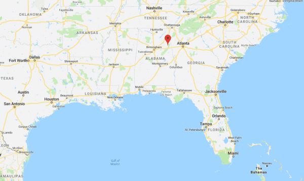 The location of Calhoun County, Alabama (Screenshot/GoogleMaps)