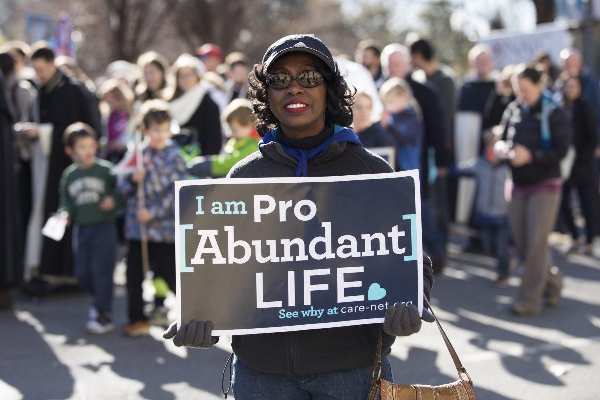 Joyce Wallace, an accountant from Maryland, at the 45th Annual March for Life rally in Washington on Jan. 19, 2018. (Samira Bouaou/The Epoch Times)