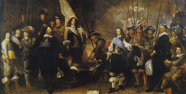 “Civic Guardsmen of the Company of District I under the Command of Captain Joan Huydecoper and Lieutenant Frans van Waveren,” 1648–50, Govert Flinck. Oil on canvas. (Amsterdam Museum)