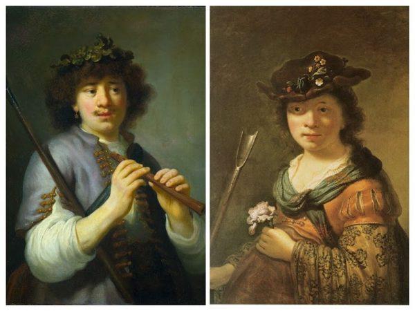 Govert Flinck’s paintings of Rembrandt and his wife, Saskia, as a shepherd and a shepherdess, 1636. (Rijksmuseum, Amsterdam/Herzog Anton Ulrich-Museum)