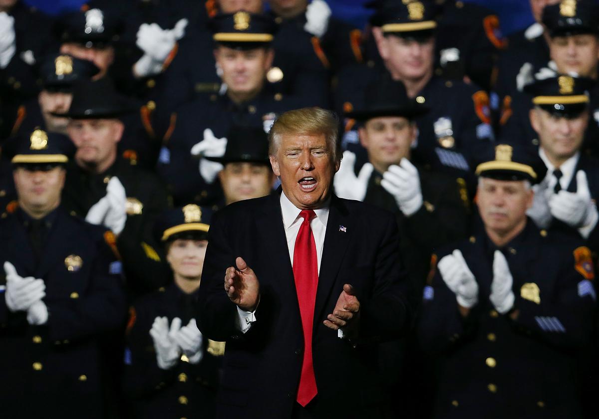 President Donald Trump speaks to law enforcement officers on Long Island, N.Y., on July 28, 2017. (Spencer Platt/Getty Images)