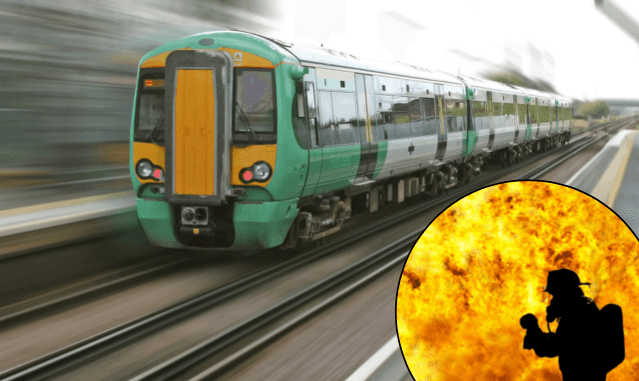 Fireball and Smoke Spew out of High-Speed Train at Station