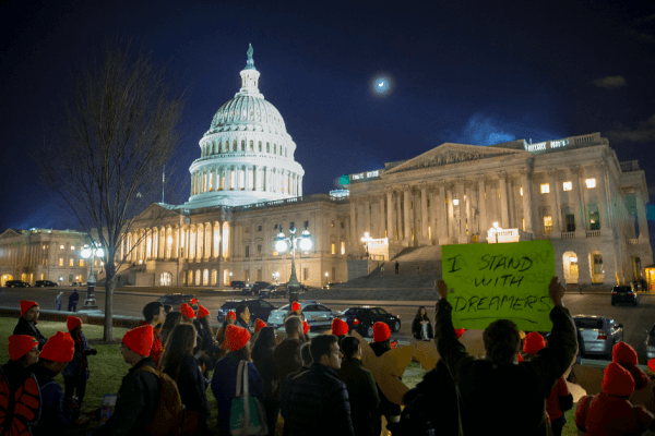 Pro-DACA supporters protest outside Capitol Hill on Jan. 21, 2018 in Washington. (Tasos Katopodis/Getty Images)