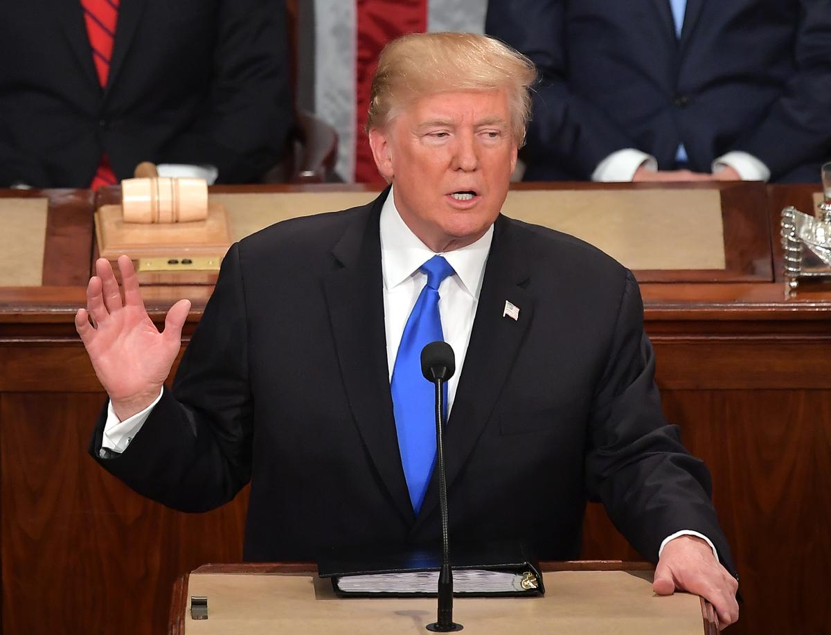 President Donald Trump delivers his State of the Union address at the US Capitol in Washington, DC, on January 30, 2018. (MANDEL NGAN/AFP/Getty Images)
