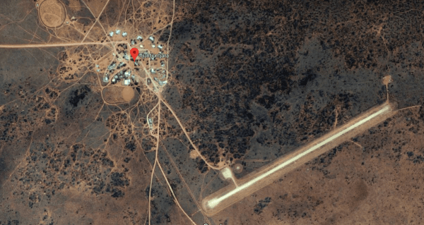 The village of Tjuntjuntjara in Western Australia, complete with airstrip. (Screenshot via GoogleMaps)