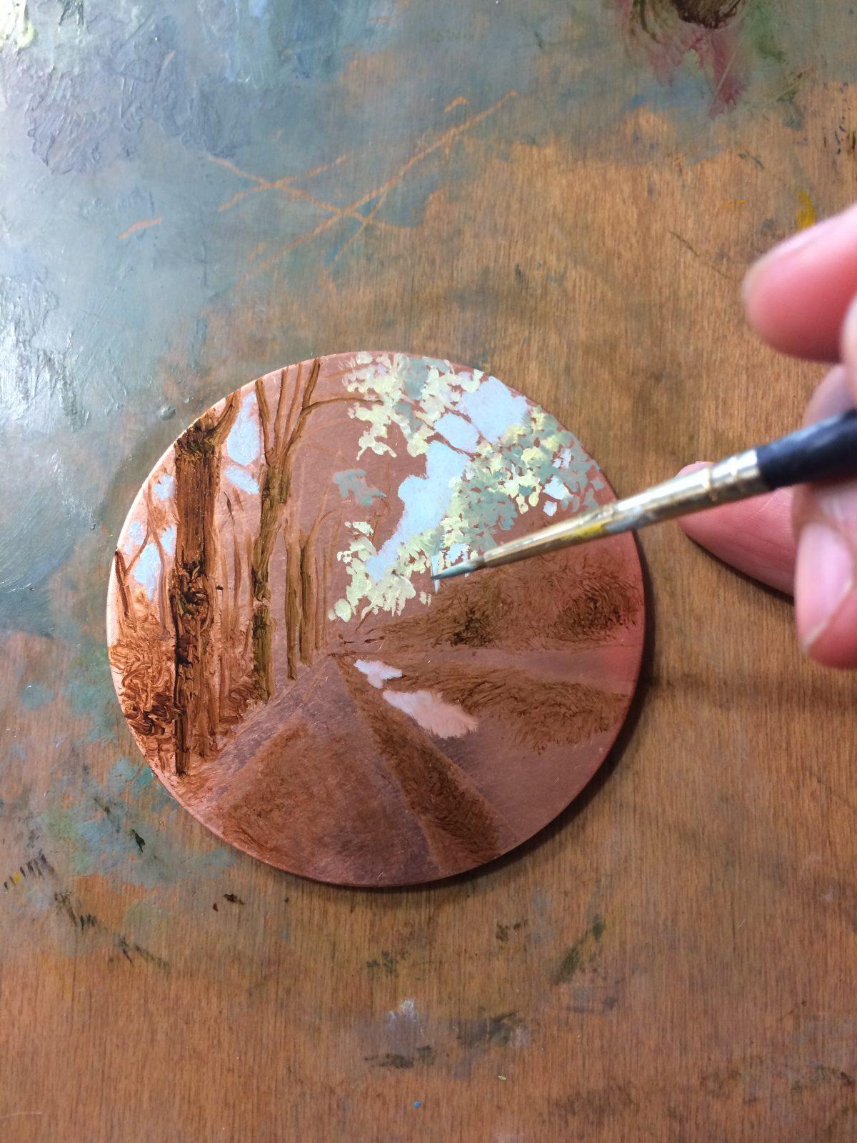 Dina Brodsky works on an oil painting on copper. (Courtesy of Dina Brodsky)<span style="color: #ff0000;"> </span>