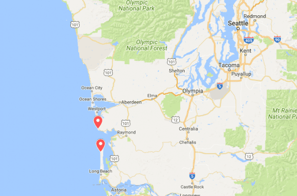 The approximate locations where two women got missing while clam digging in Washington on Feb. 2, 2018. (Screenshot via Google My Maps)