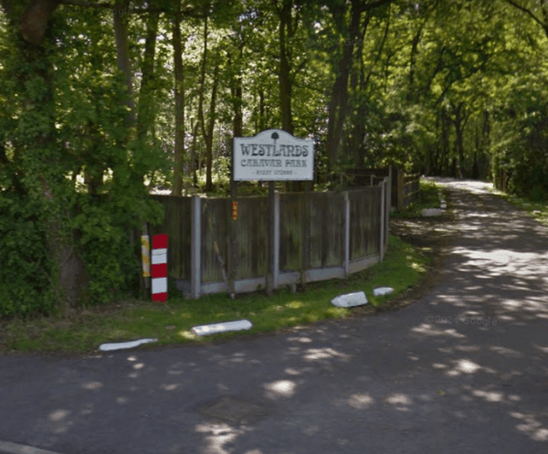 The entrance to Westlands Caravan Park in Kent where Richard Kray strangled his 19-year-old daughter. (Screenshot via Google Maps)