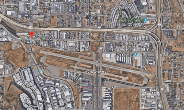 The approximate location of a small plane crash in Santee, Calif., on Feb. 6, 2017. (Screenshot via Google Maps)