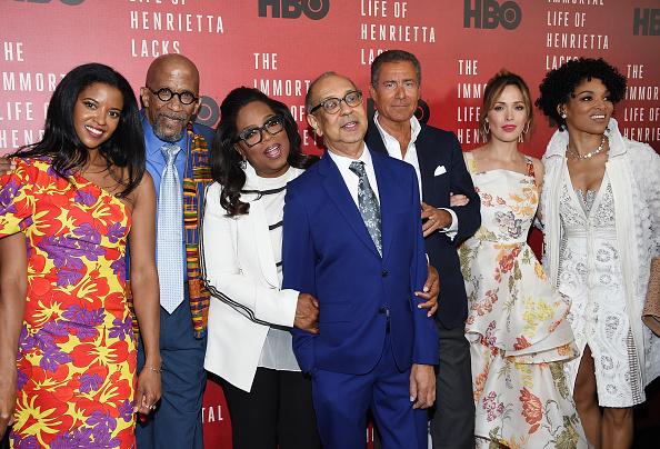(L-R) Renee Elise Goldsberry, Reg E. Cathey, Oprah Winfrey, George C. Wolfe, Richard Plepler, Rose Byrne and Lisa Arrindell at "The Immortal Life of Henrietta Lacks" premiere at the SVA Theater on April 18, 2017, in New York City. (Dimitrios Kambouris/Getty Images)