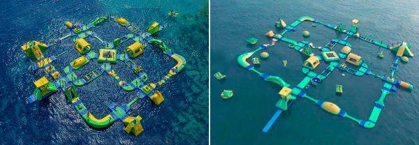 The original inflatable water park on the left, compared to the Chinese knockoff on the right. (Courtesy of Aktion Plagiarius)