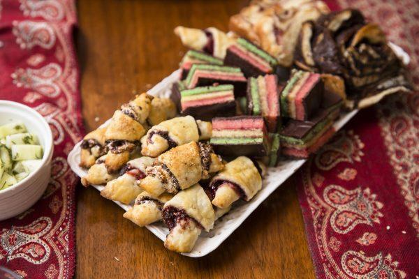 Rugelach, Italian cookies, and babka for dessert. (Samira Bouaou/The Epoch Times)