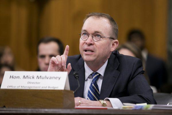 Mick Mulvaney, Director of the Office of Management and Budget at a budget committee hearing on the president’s FY19 budget in Washington, on Feb. 13, 2018. (Samira Bouaou/The Epoch Times)