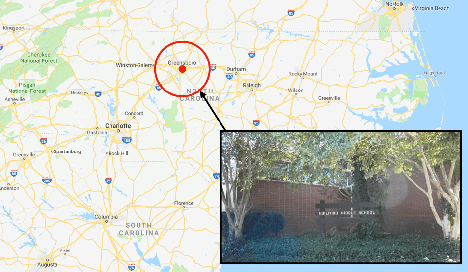 The incident is reported to have taken place at the Western Guilford Middle School in Greensboro, North Carolina. (Google Maps)