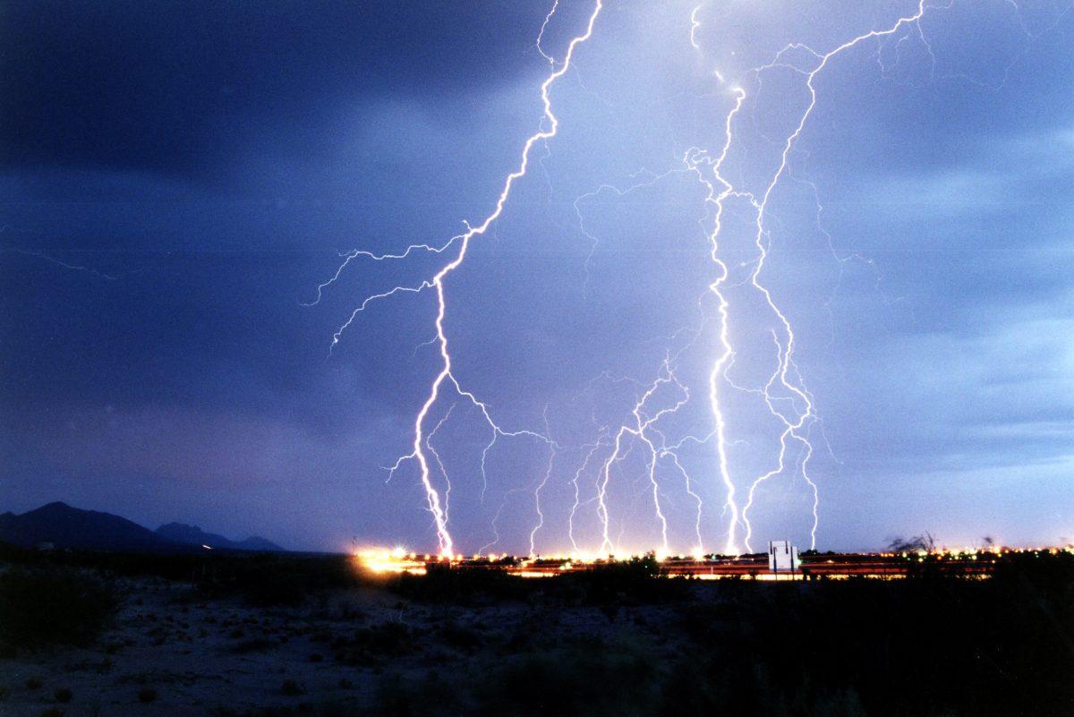 A lightning strike in a file photo. RHSL patients may not be able to hear thunder. (U.S. Air Force photo by Edward Aspera Jr.)