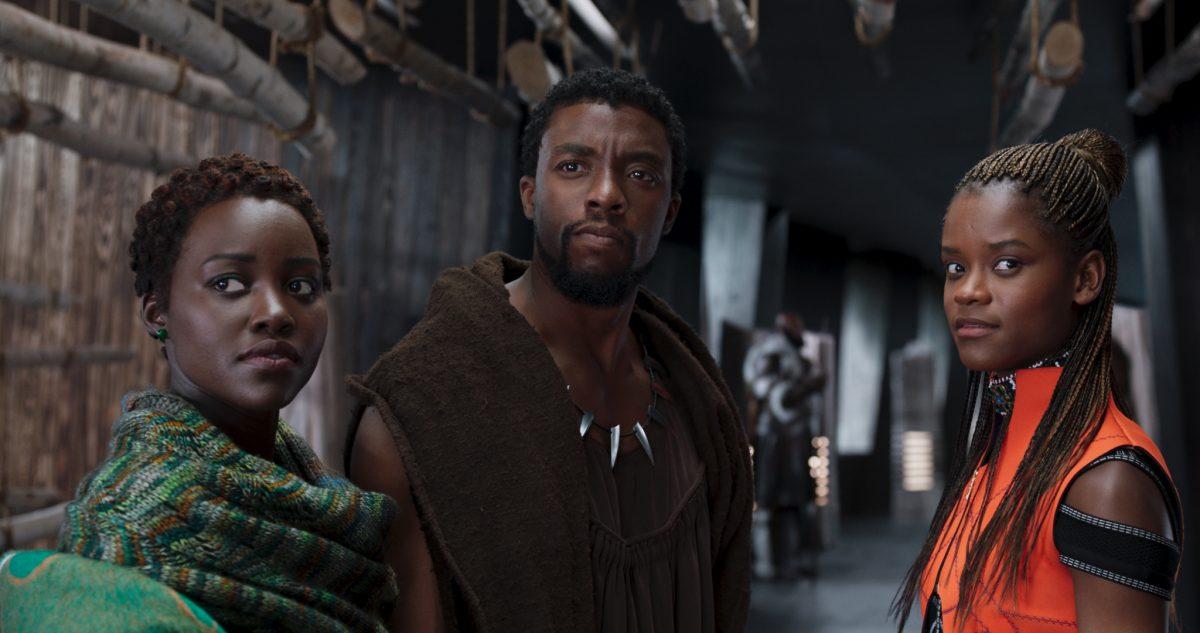(L–R) Lupita Nyong’o, Chadwick Boseman, and Letitia Wright in “Black Panther.” (Matt Kennedy/Marvel Studios)<span style="color: #ff0000;"><br/></span>
