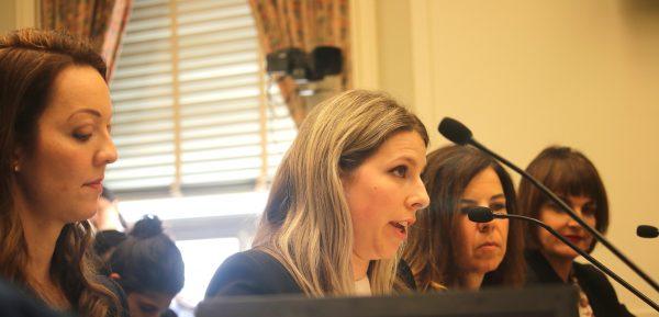 Reporters Without Borders’ North American Director Margaux Ewen speaks out for journalists wrongly imprisoned at a hearing of the Tom Lantos Human Rights Commission, Feb. 15. The other witnesses from human rights organization are: (L to R) Annie Boyajian, Freedom House; Melina Milazzo, Freedom Now; and Kristina Arriaga, U.S. Commission on International Religious Freedom. (Gary Feuerberg/ The Epoch Times)