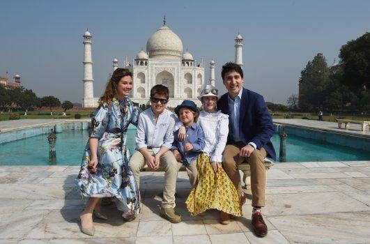 Canadian Prime Minister Justin Trudeau and his family during their visit to Taj Mahal in Agra, India, on Feb. 18, 2018. (Money Sharma/AFP/Getty Images)