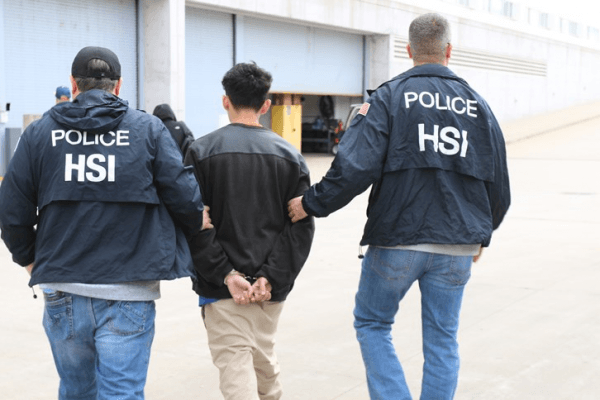 ICE Homeland Security Investigation agents arrest a suspected MS-13 gang member on Long Island, N.Y., during a 30-day sweep in June 2017. (ICE)