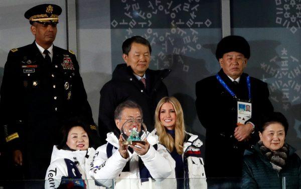 Ivanka Trump—U.S. President Donald Trump's daughter and senior White House adviser—with South Korean President Moon Jae-in and Kim Yong Chol of the North Korea delegation attend the closing ceremony of the Pyeongchang 2018 Winter Olympics, South Korea, on Feb. 25, 2018. (Reuters/Lucy Nicholson)